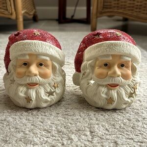Cute Santa Claus Ceramic Tea Light Votive Holders - Set of 2